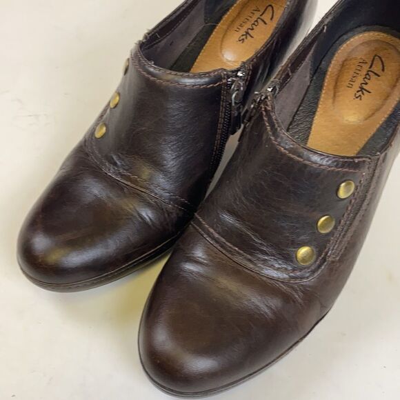 Clarks Artisan Brown Leather High Heel Clogs Size 8.5 A3 - Picture 5 of 10